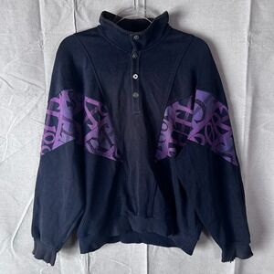 Cerruti 1881 Sport Mens Vintage Graphic Pullover Sweatshirt Navy Purple Large